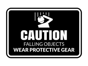 Signs ByLITA Classic Framed Caution: Falling Objects - Wear Protective Gear Door or Wall Sign Easy Installation | Health And Safety | Building And Warning Signs
